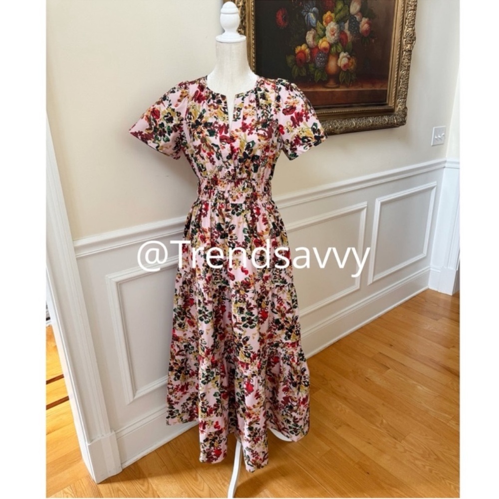 Anthropologie Somerset Floral Cotton Maxi Dress Pink Cottagecore Size S NWT - Picture 8 of 17